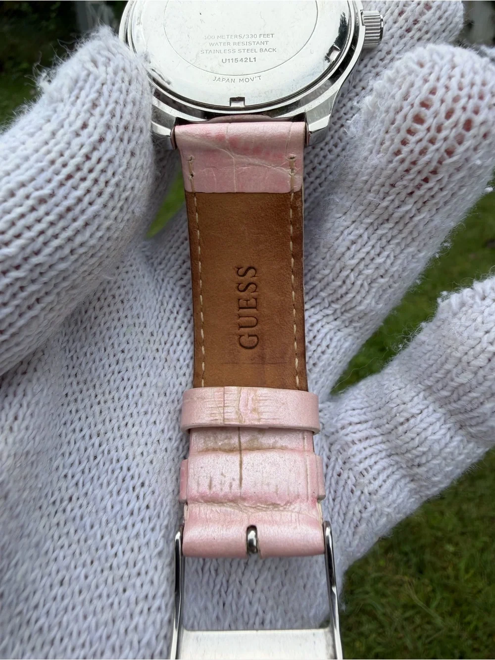 Guess Breast Cancer Awareness Watch U11542L1 Pink Ribbon Crystal Bezel Leather